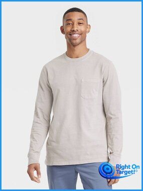 XXL - Mens Long Sleeve Pocket T-Shirt - Goodfellow Co - Taupe